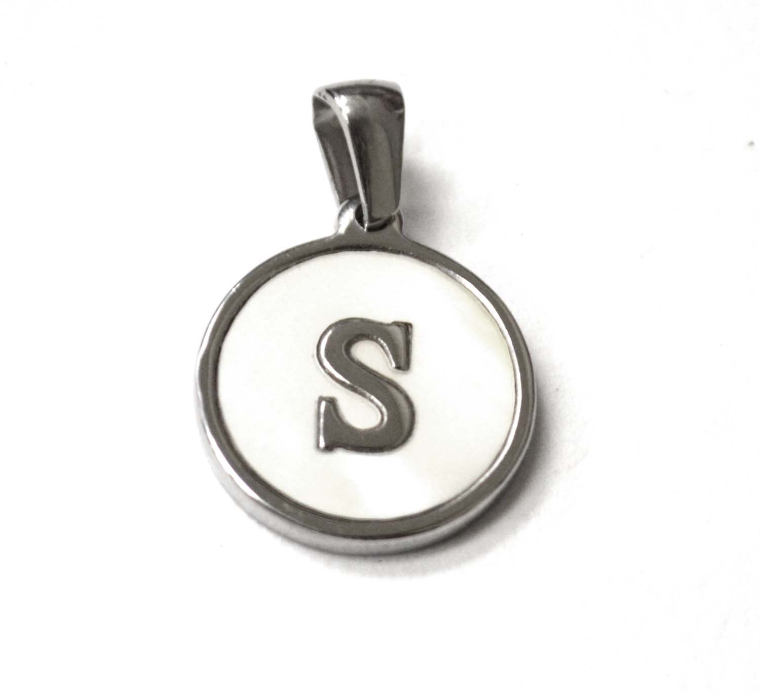 S Initial Stainless Steel in Mother of Pearl Pendant 86-2479S-S