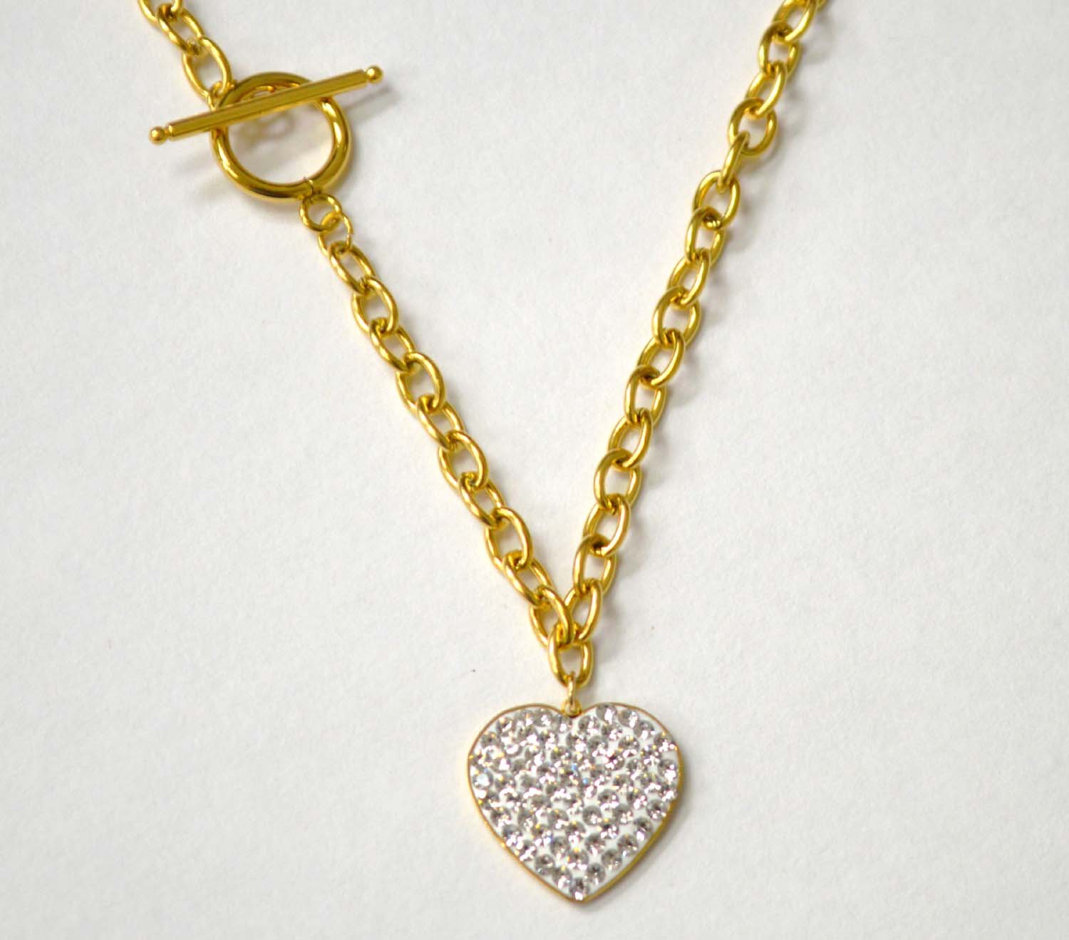 Glitter Heart Gold IP Plated Necklace 85-271G