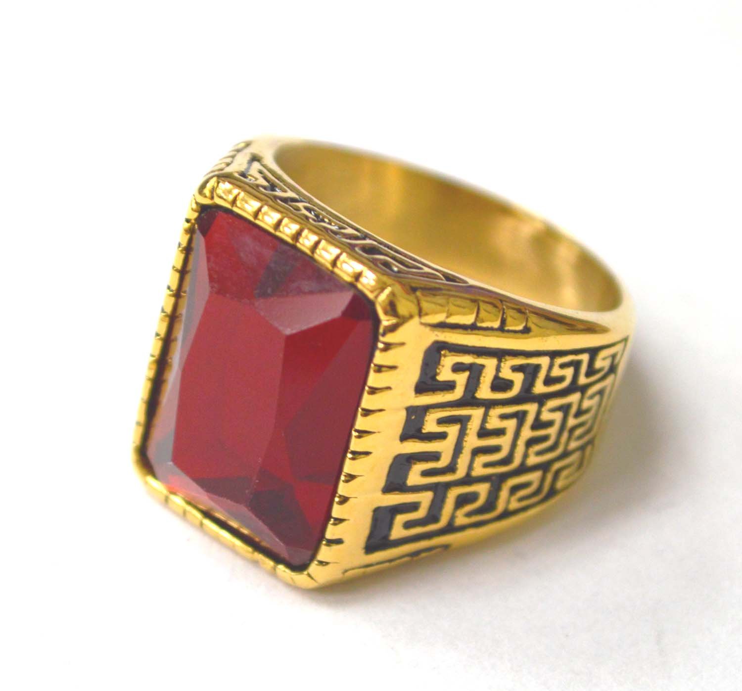 Red Stone Gold IP Plated Ring 81-1186G-Red