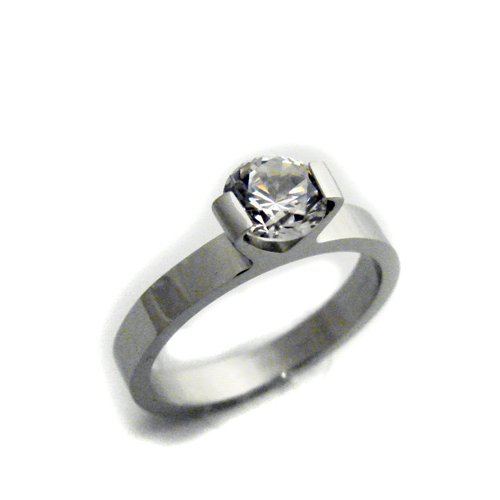 CZ Solitaire Ring Stainless Steel 81-678