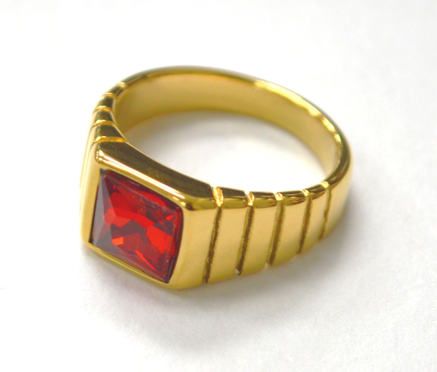 Red CZ Stone Gold IP Plated Ring 81-1608G-Red