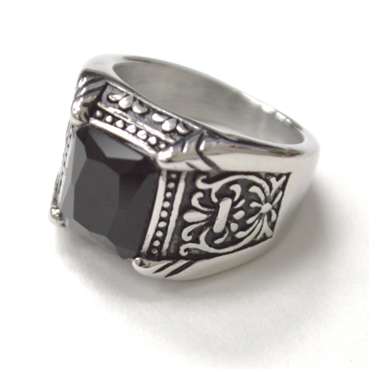 Black Stone Stainless Steel Ring 81-1623-Black