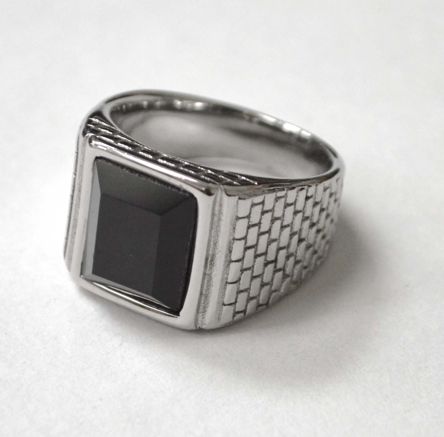 Black CZ Stone Stainless Steel Ring 81-1515S