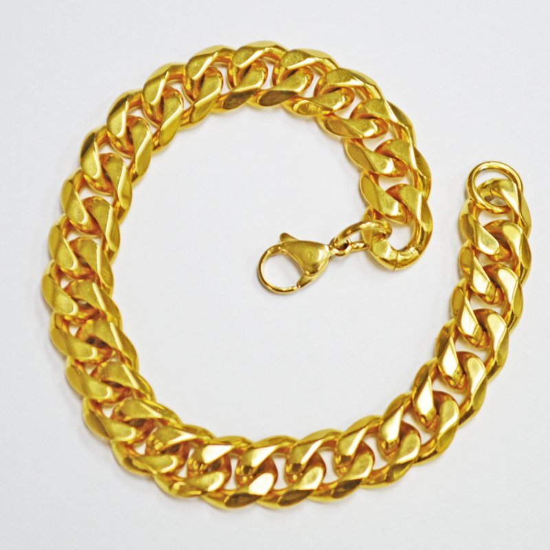 11MM CUBAN BEVEL GOLD IP PLATED BRACELET 84-239G/BV-11