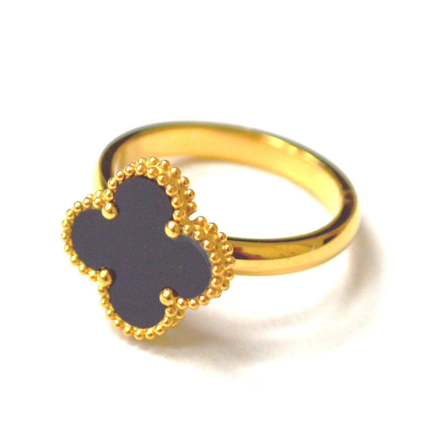 Clover Gold IP Plated Ring 81-1755G-Black-15