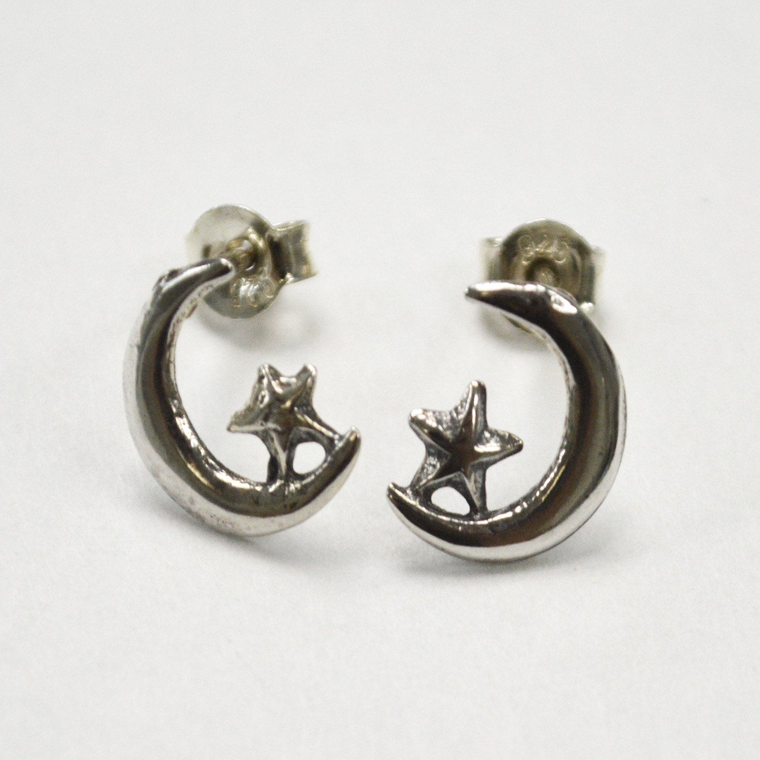 Moon and Star Stud Earring Sterling Silver 535216