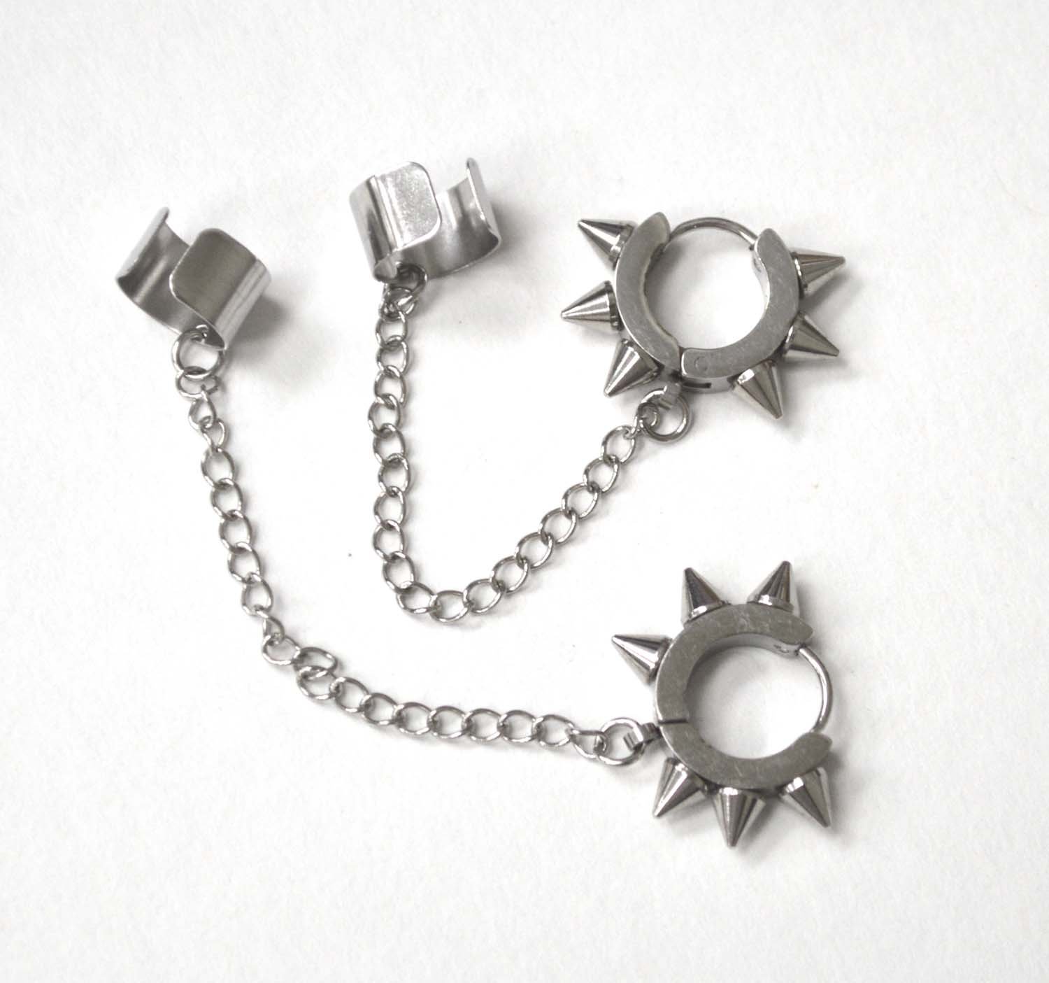 Ear Cuff with Huggies Stainless Steel Earrings 83-896S