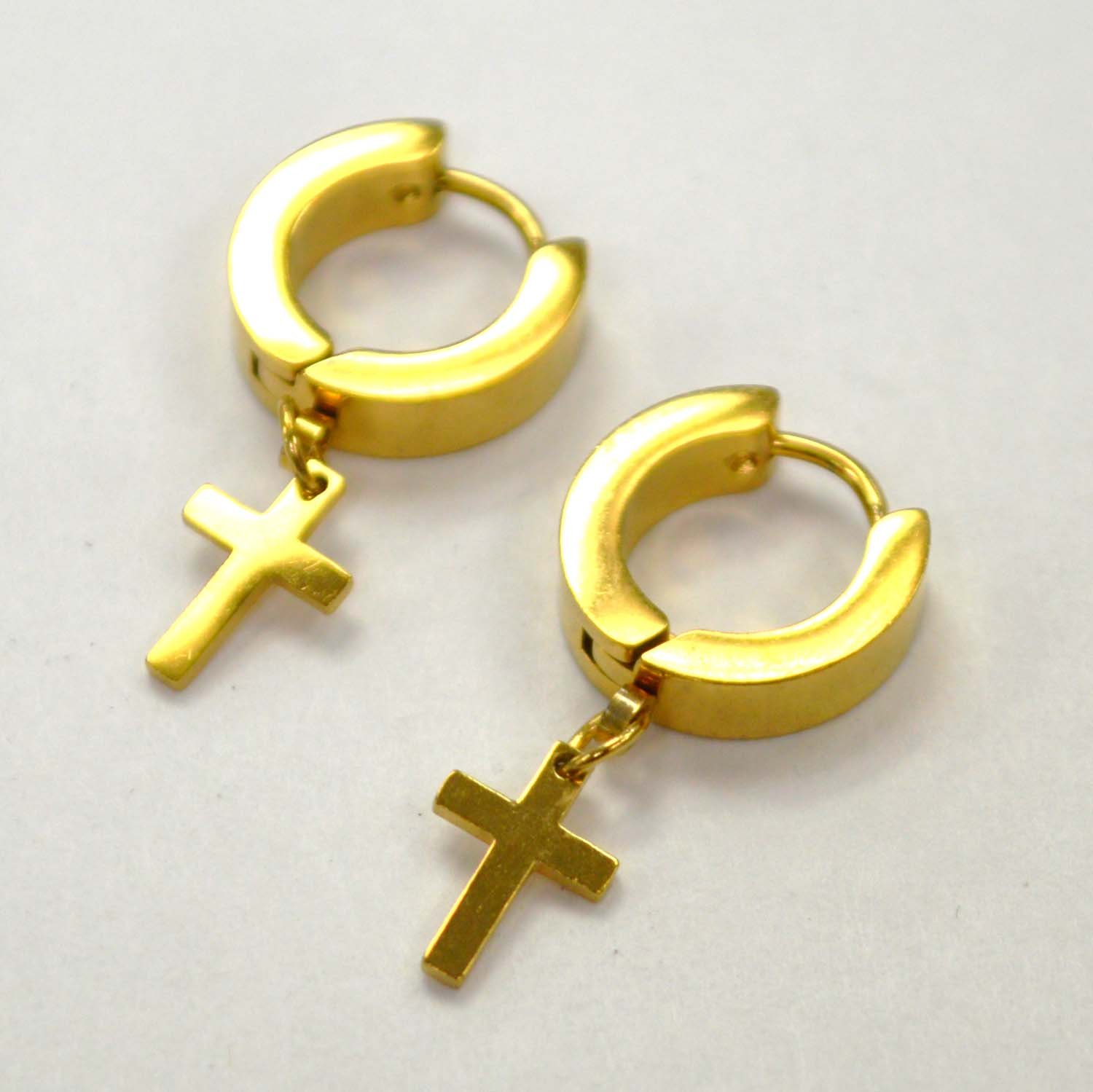 Dangling Cross Huggies Gold Plated 83-752G-1