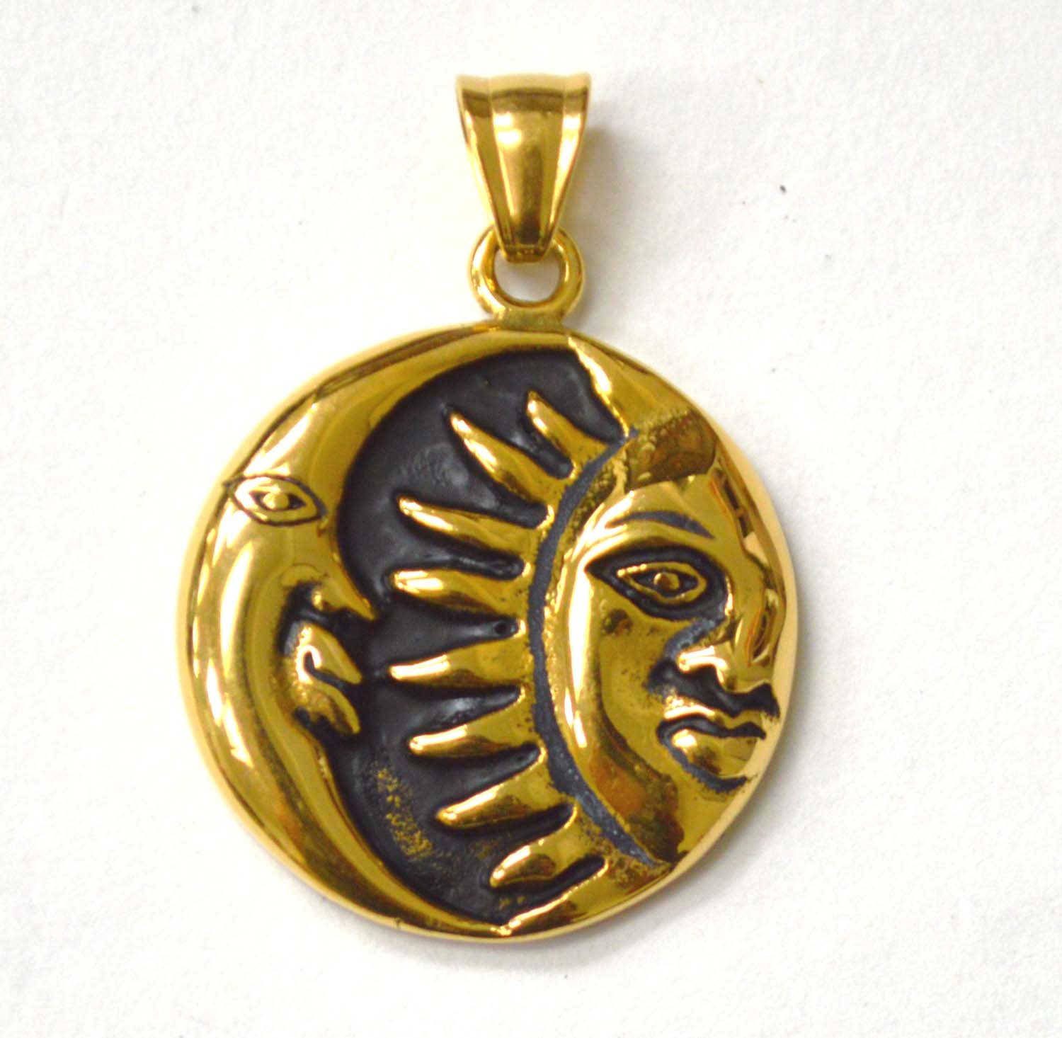 Half Moon and Sun Face Gold Plated Pendant 86-2378G