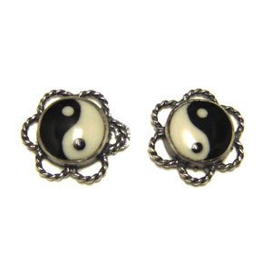 Ying and Yang Stud Sterling Silver Earring 53-4046