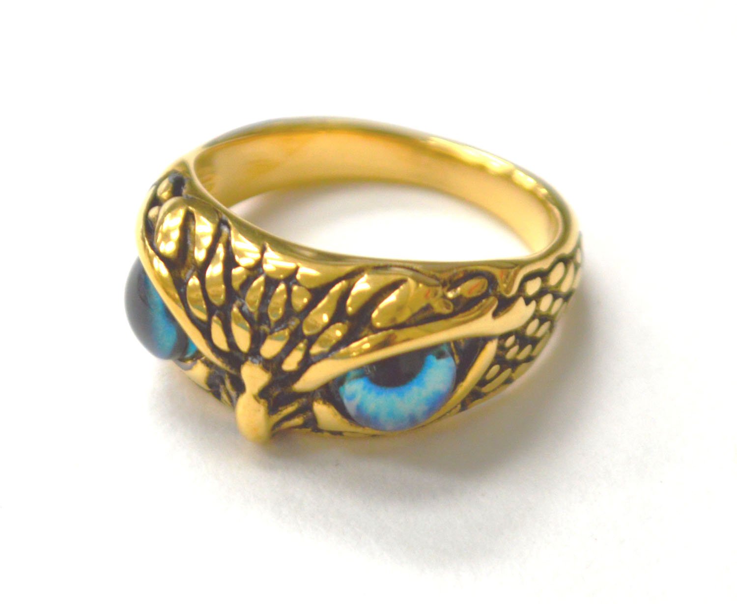 Owl with Blue Eye Gold Plated Ring  81-1574G-Blue
