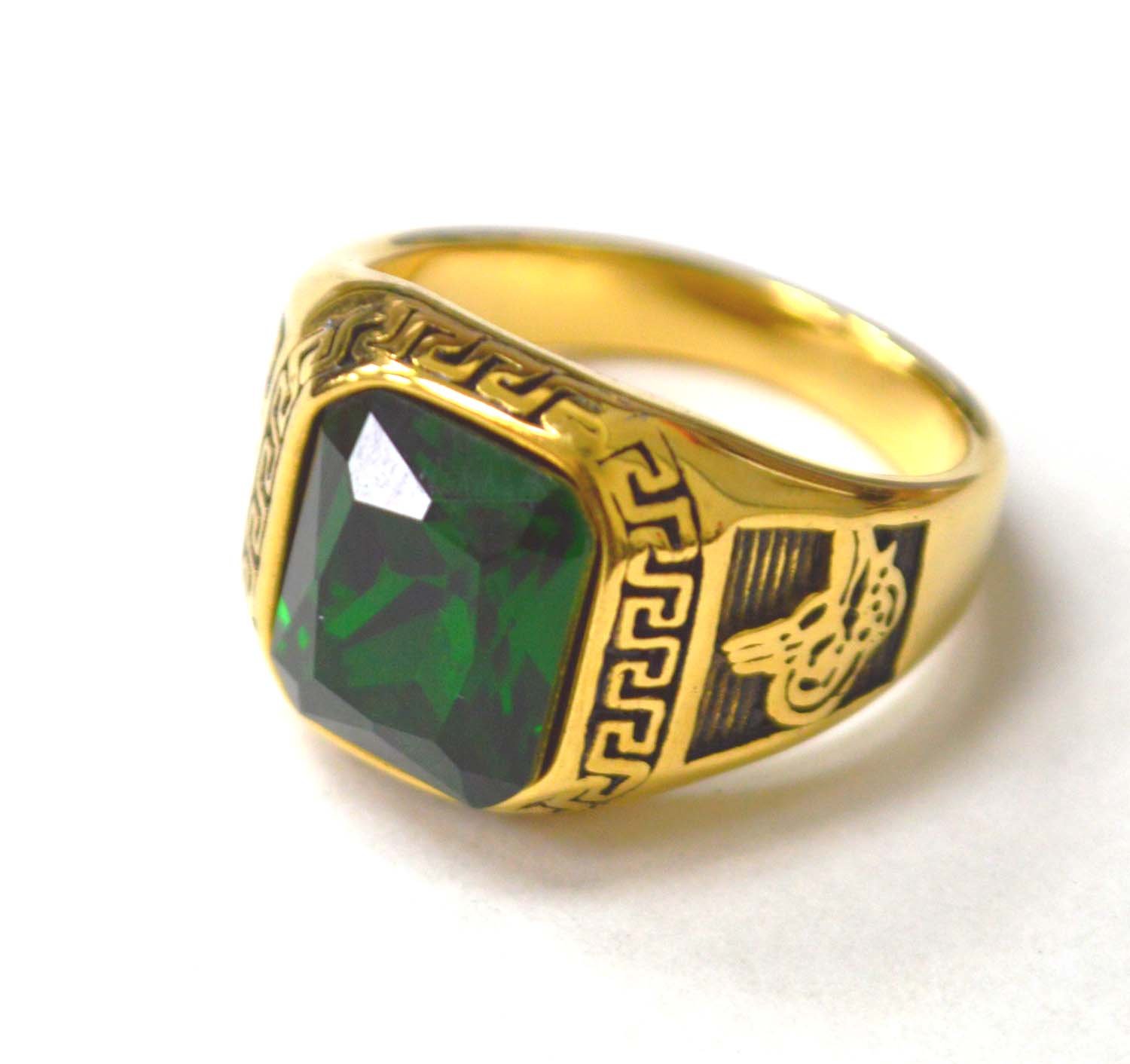 Green Stone Gold IP Plated Ring 81-1468G-Gn