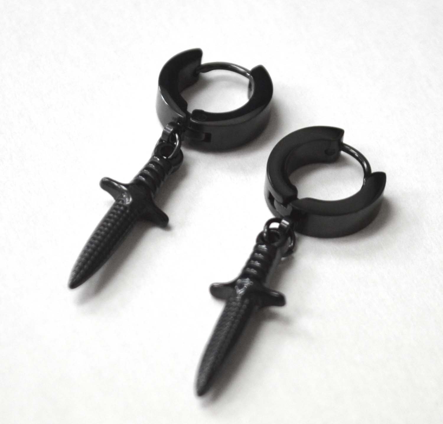 Dagger Huggies Earring Black Plated 83-771B