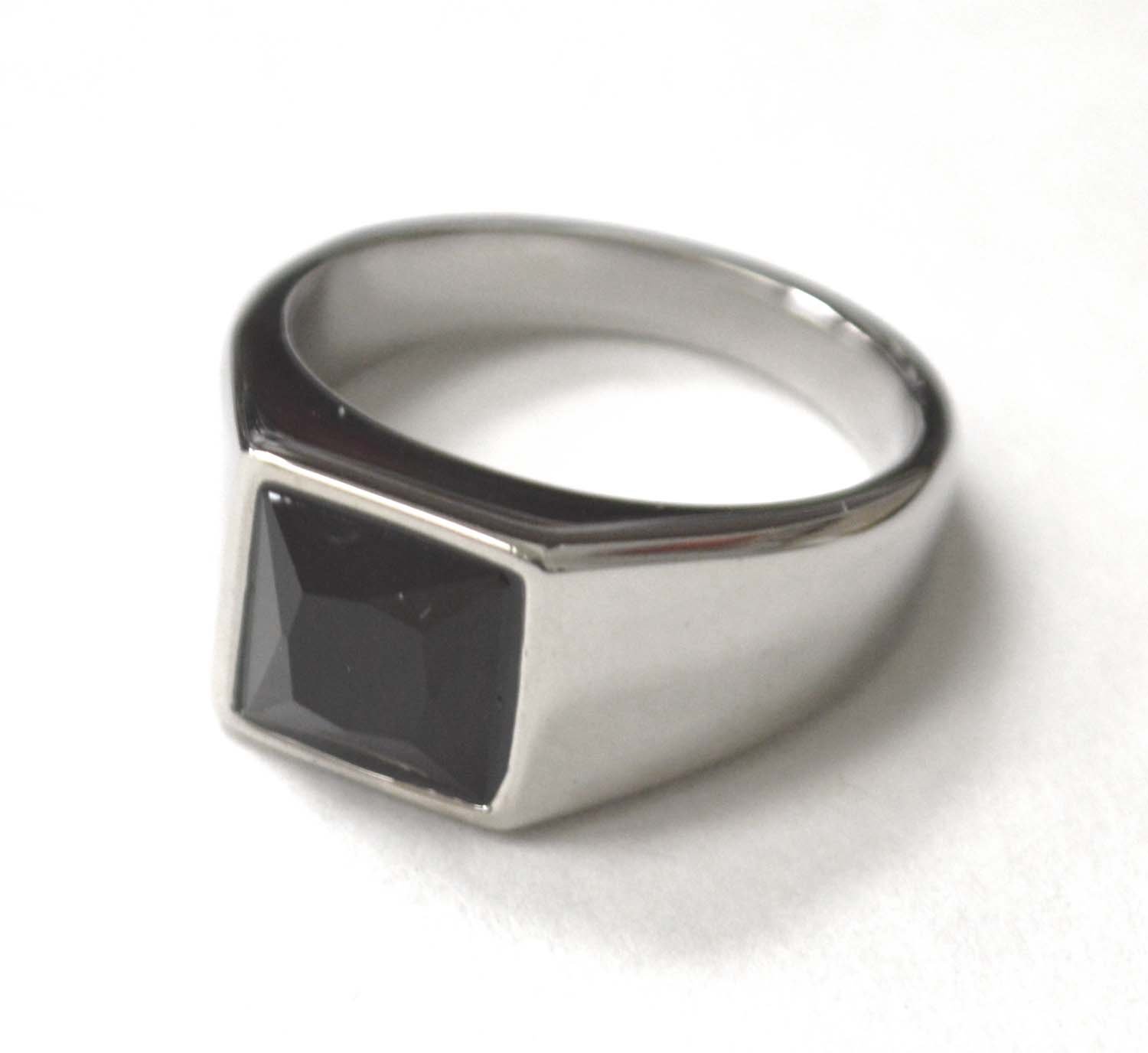 Black CZ Stone Stainless Steel Ring 81-1522S-Black