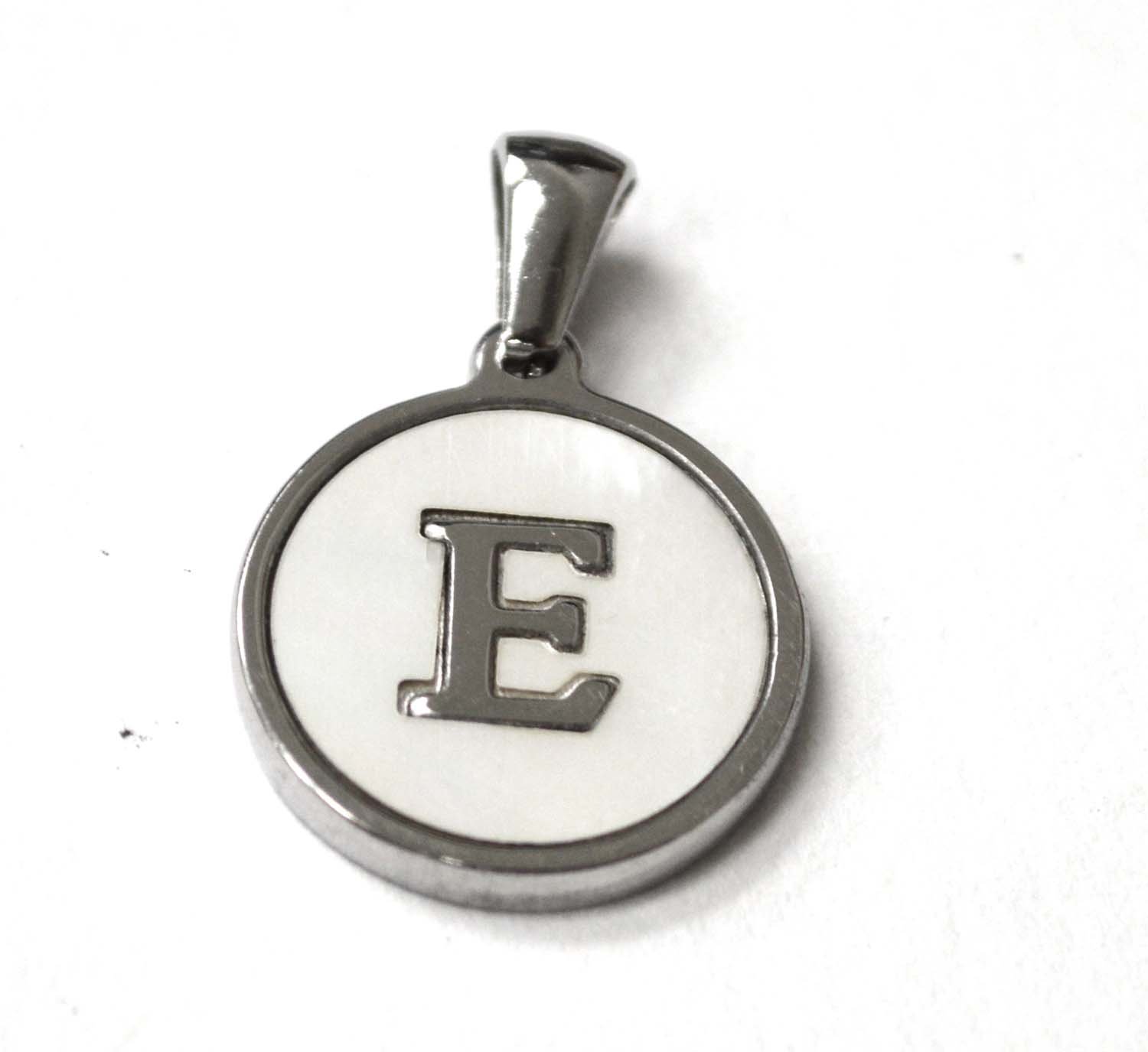 E Initial Stainless Steel in Mother of Pearl Pendant 86-2479S-E