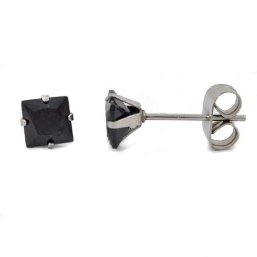 5mm Square Black CZ Stud Earring
