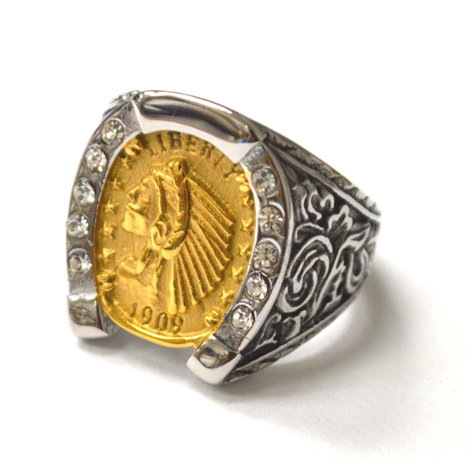 Indian Chieftain in Horseshoe 2 Tone Gold Plated Ring 81-1588-2T