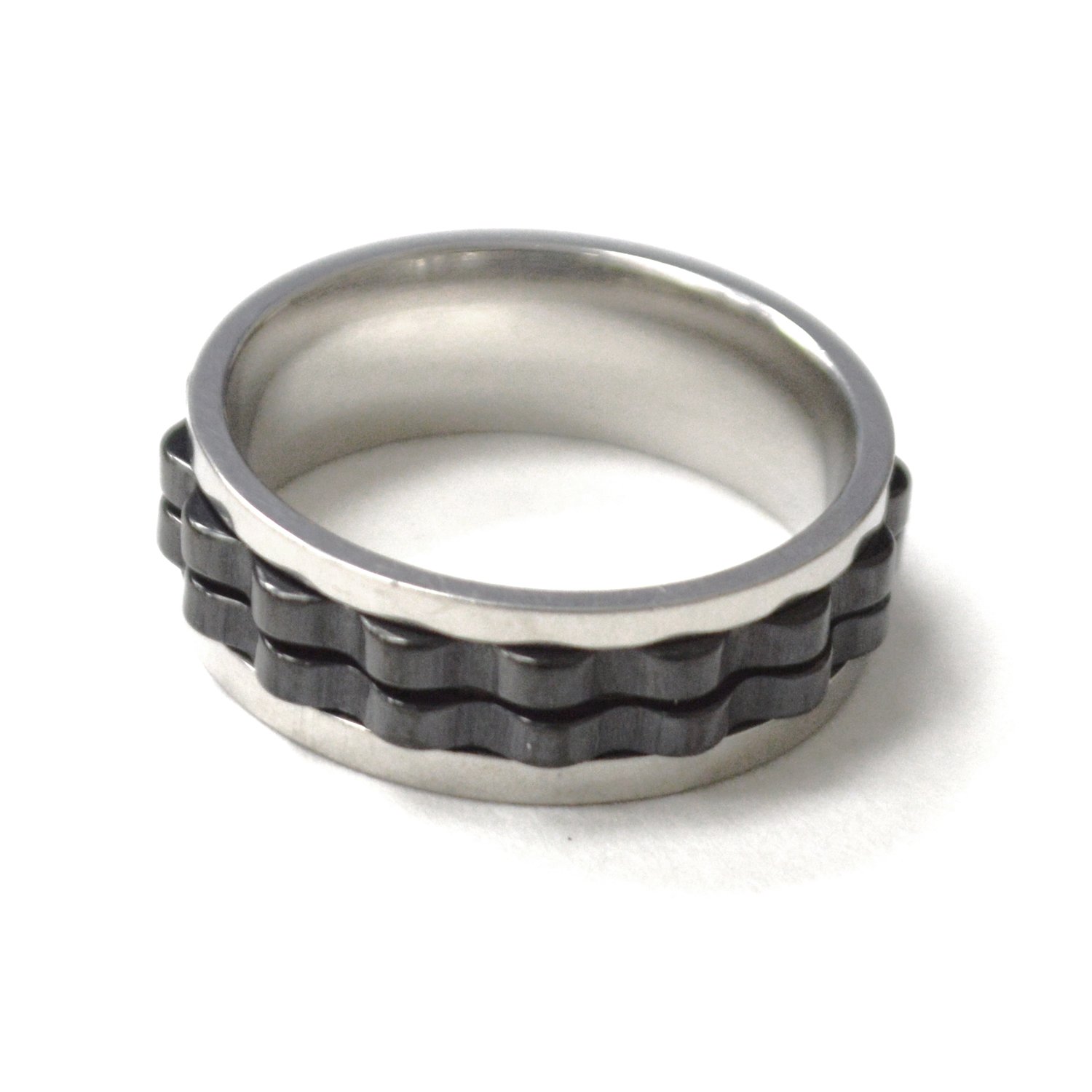 Spinner Gear 2 Tone Black Stainless Steel Ring 81-1721B