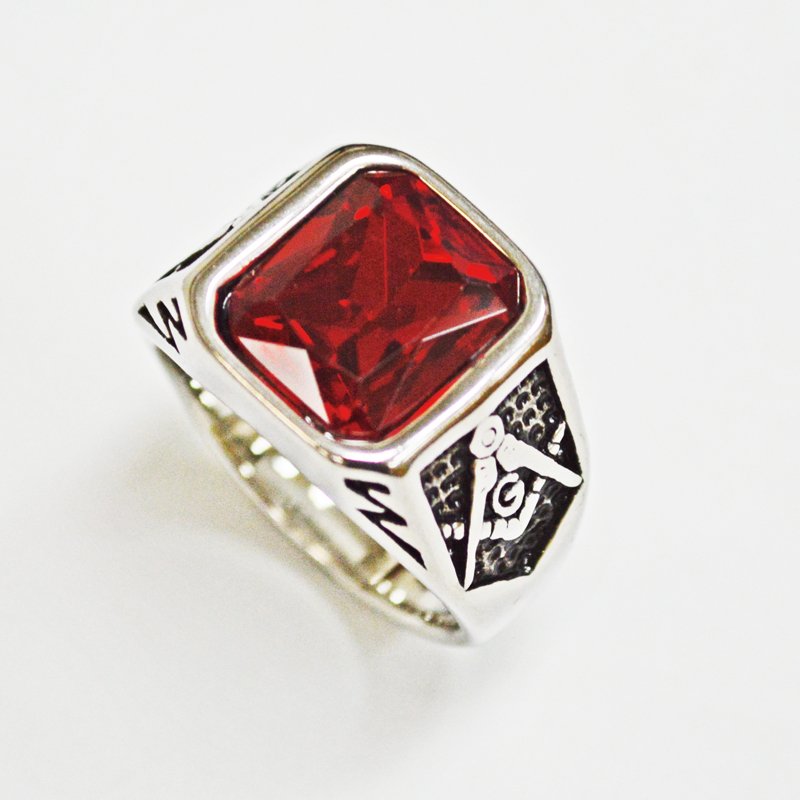 RED STONE MASONIC RING (14x14mm)81-1236S-Red