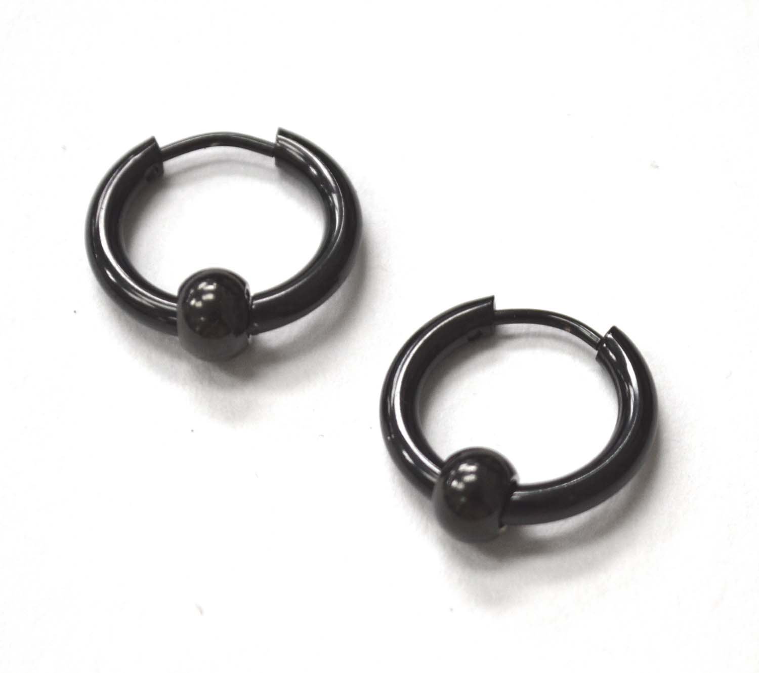 Hoops with bead Black Plated Earrings 83-727B