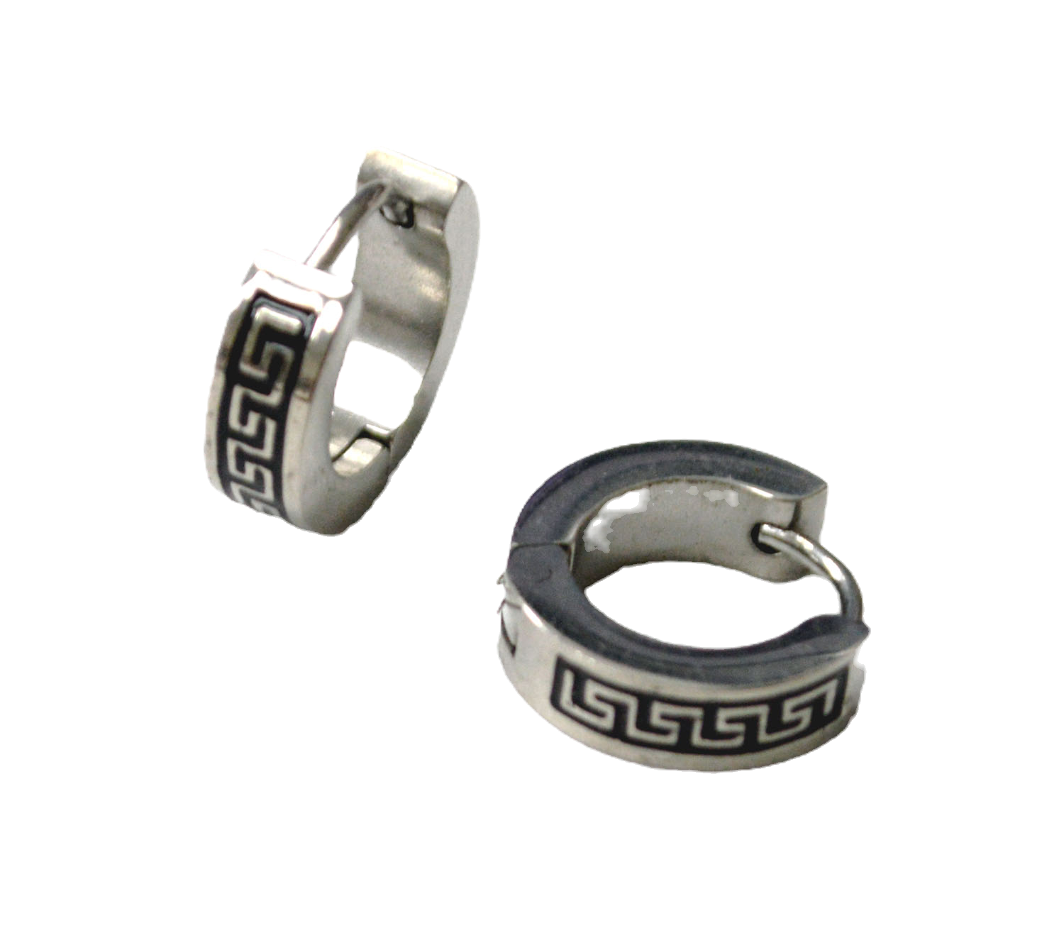 Greek Key Design Stainless Steel Huggies 83-740S