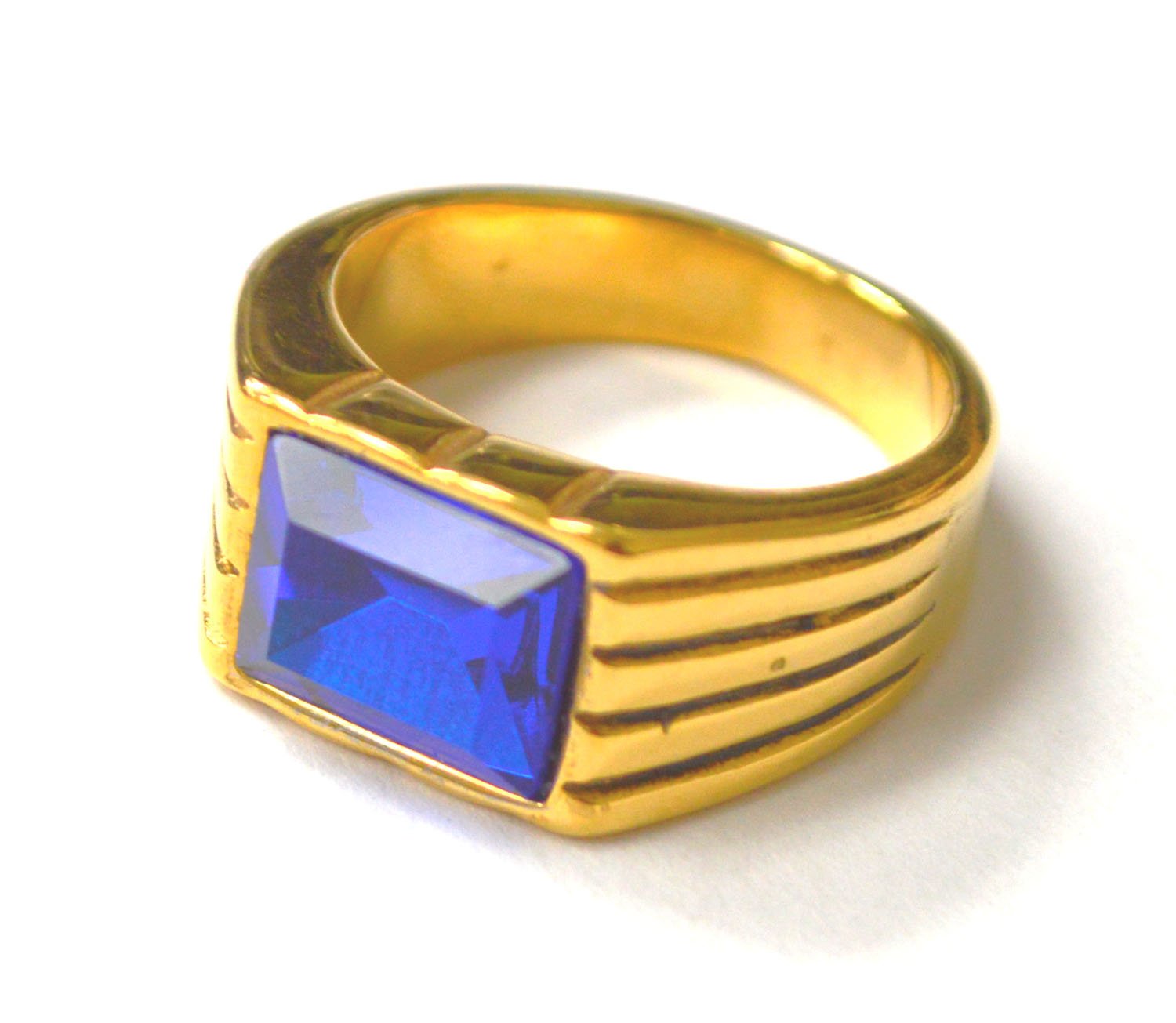 Blue Stone Gold IP Plated Ring 81-1237G-Blue