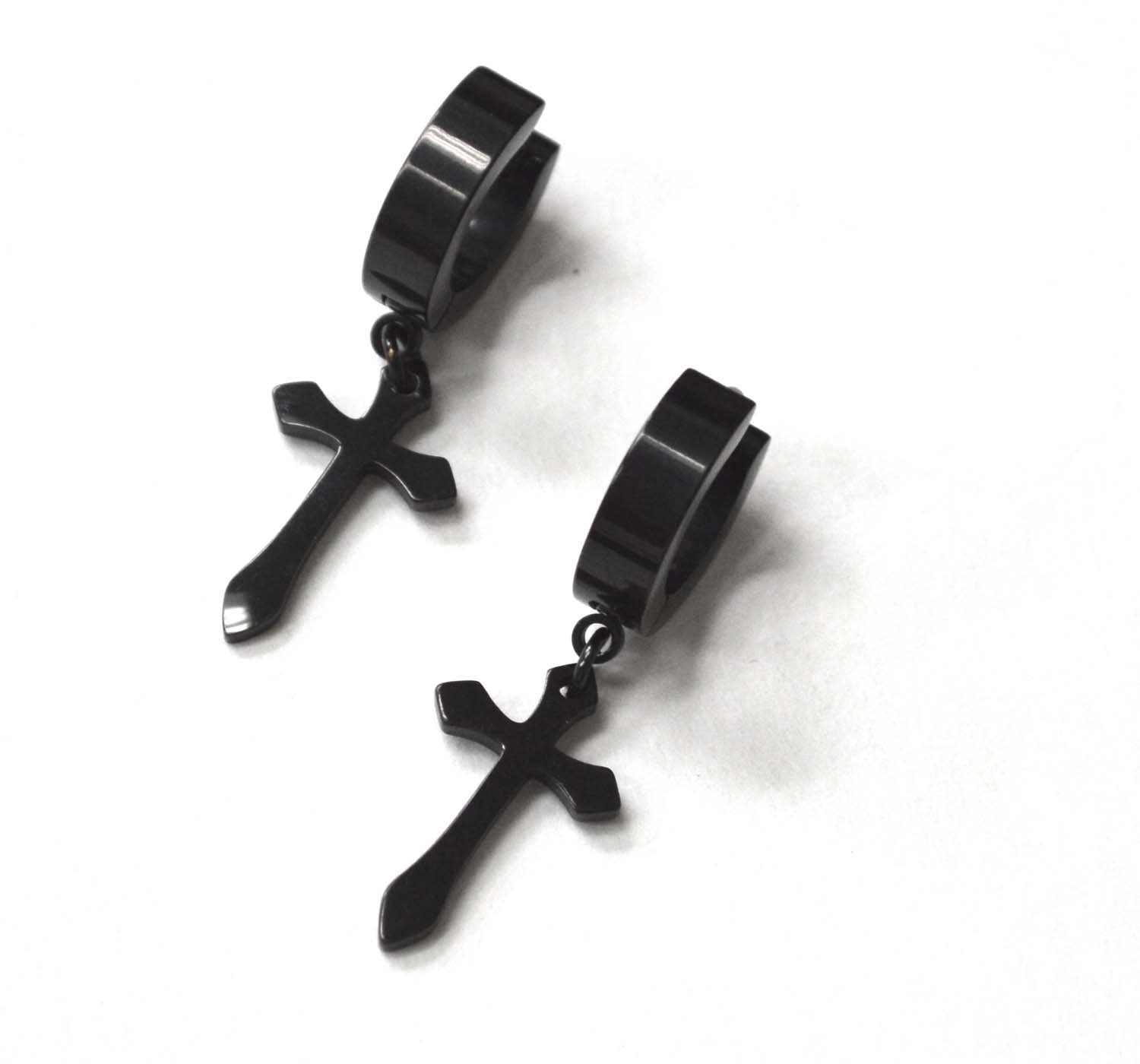 Dangling Cross Huggies Black Plated 83-626B-2