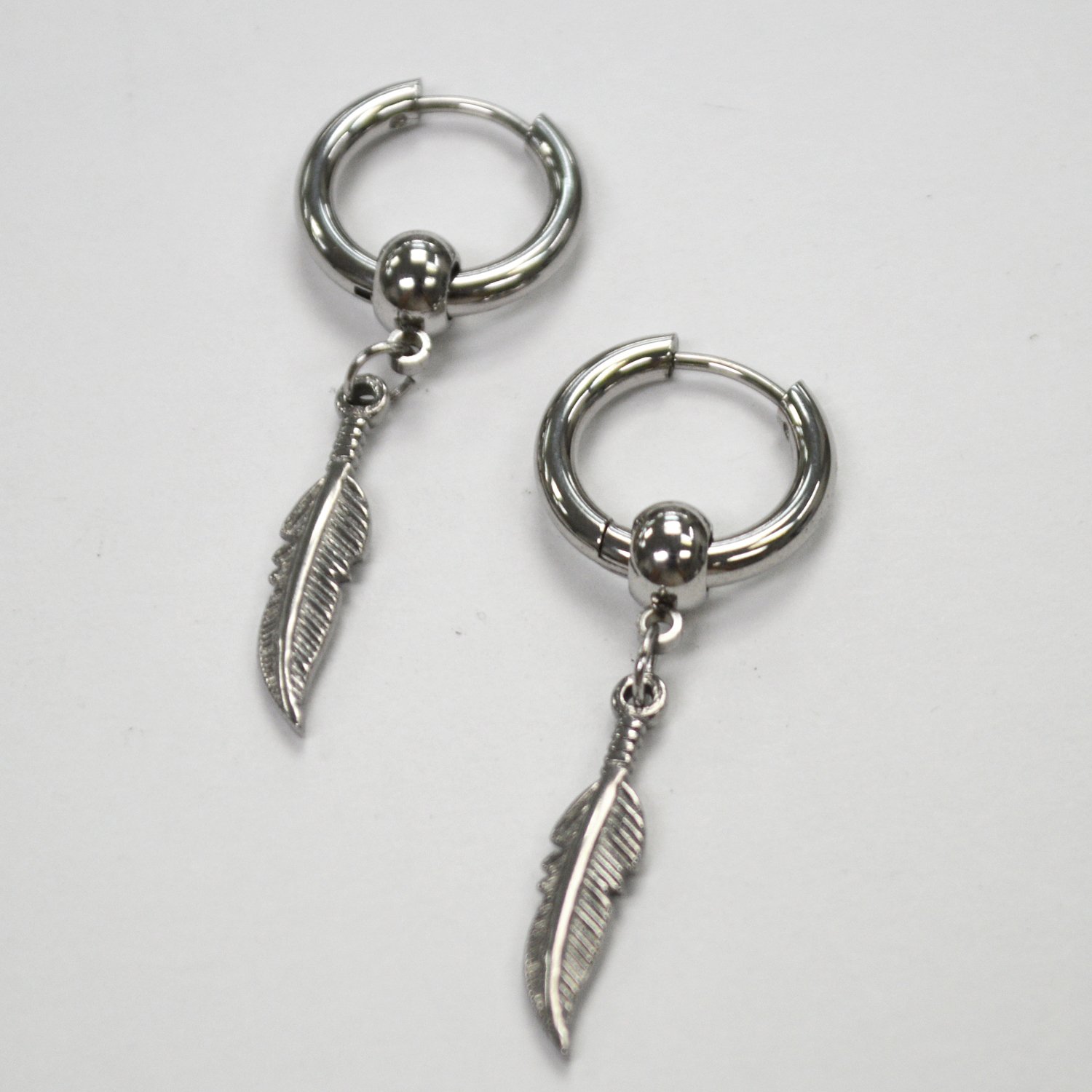 Hoops Earring with Feather Stainless Steel 83-769S