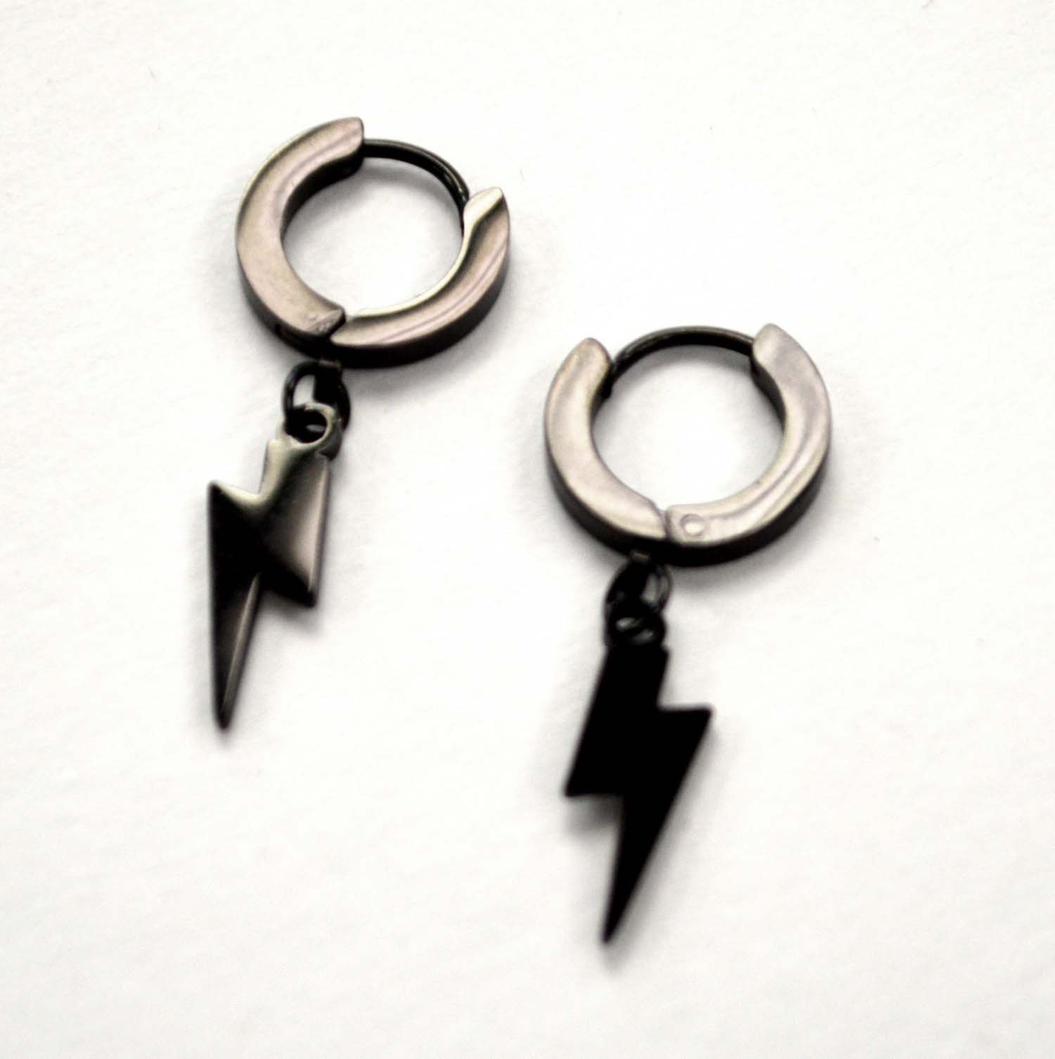 Lightning Bolt Black Plated Huggies Earring 83-793B-1