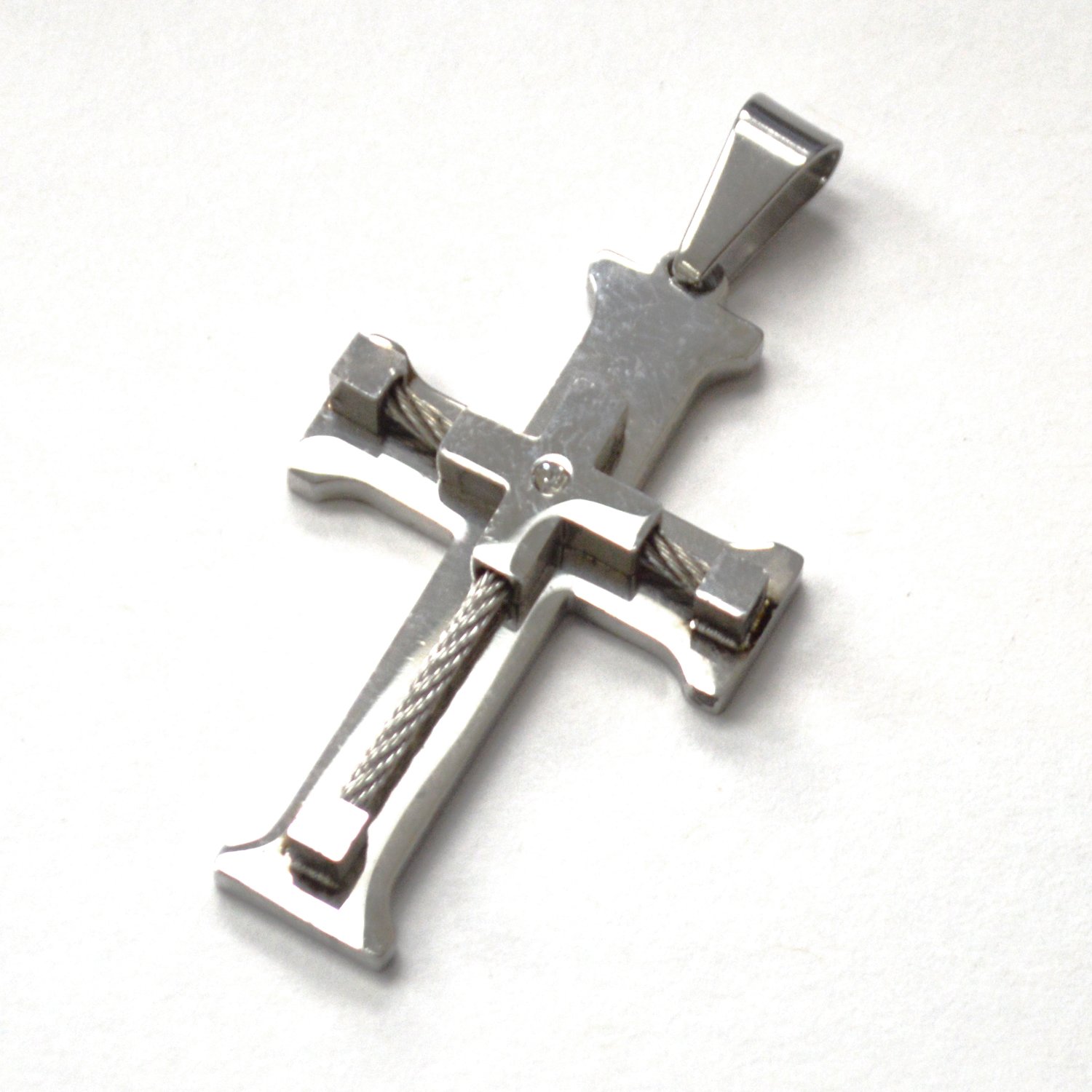 2 Layer Cross Stainless Steel Pendant 86-3130S