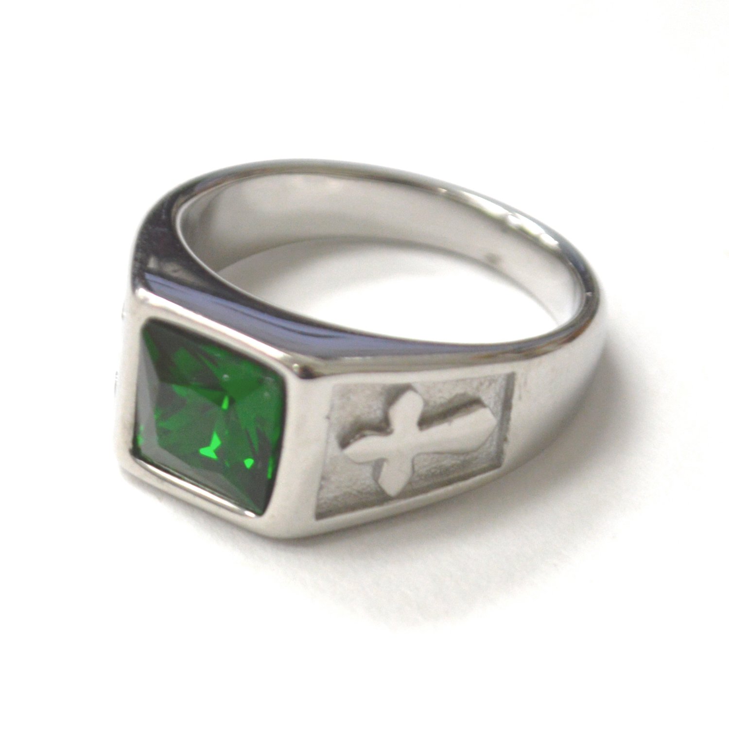 Green Stone Stainless Steel Ring 81-1662S-Green