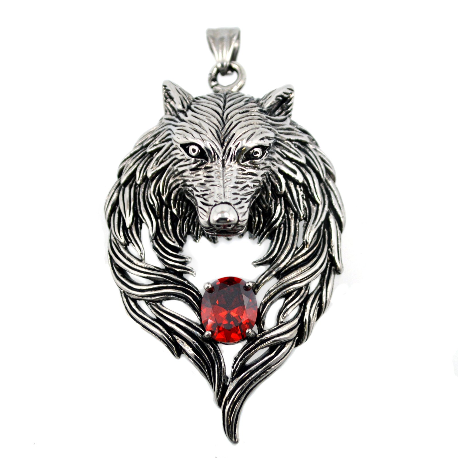 Wolf with Red Stone Pendant 86-1900