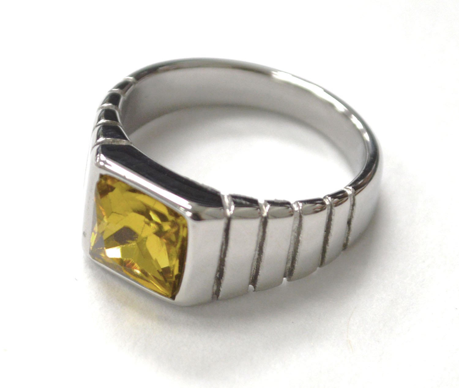 Yellow CZ Stone Stainless Steel Ring 81-1608S-Yellow