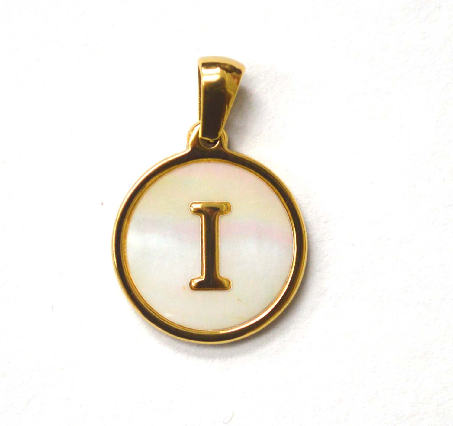 I Initial Gold IP Plated in Mother of Pearl Pendant 86-2479-I