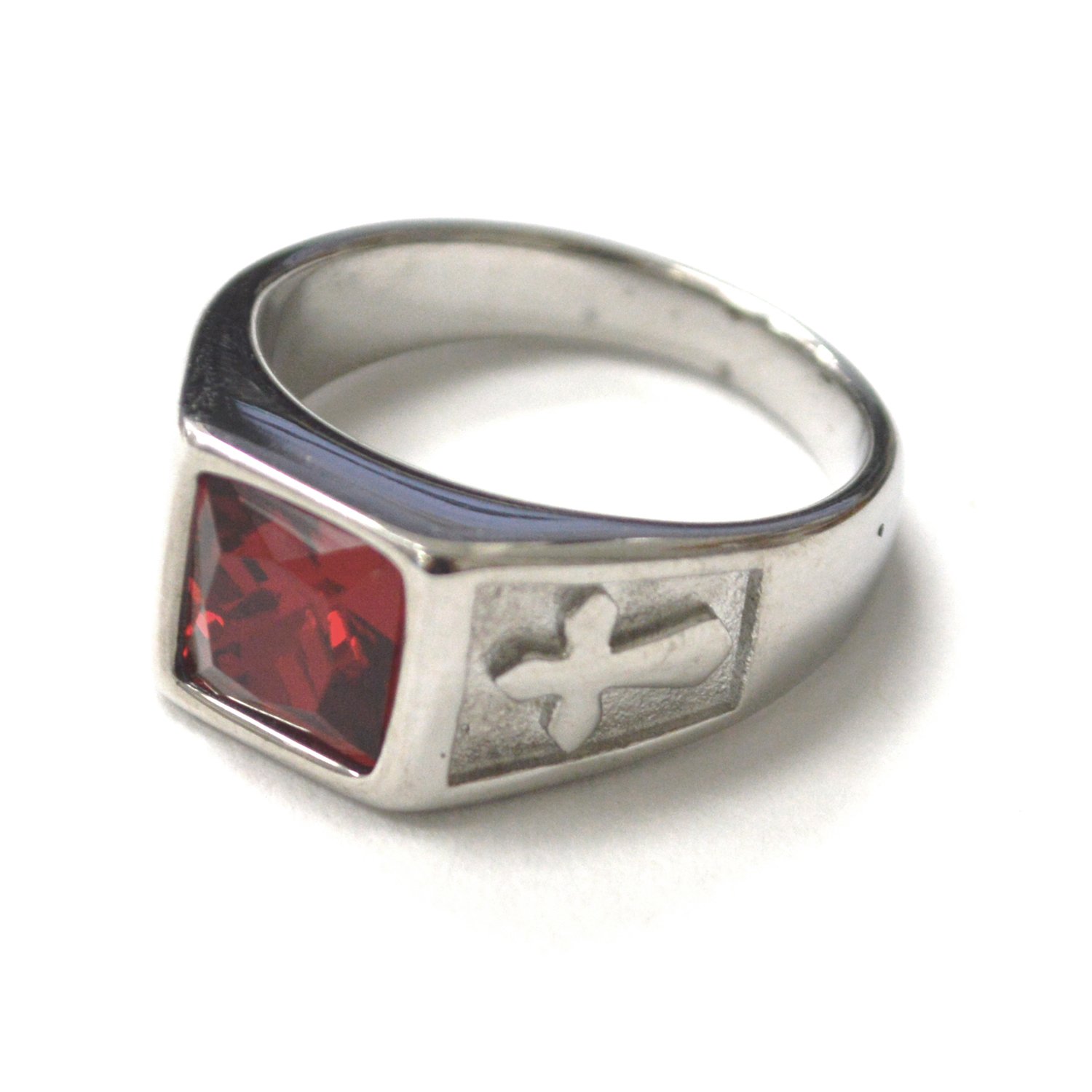 Red Stone Stainless Steel Ring 81-1662S-Red