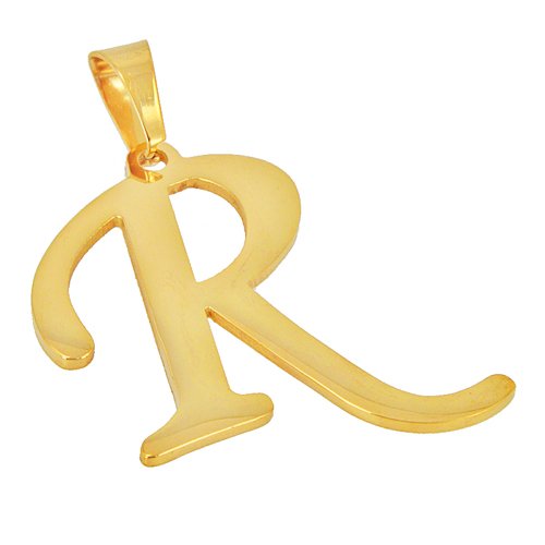 R Initial Gold IP Plated Pendant