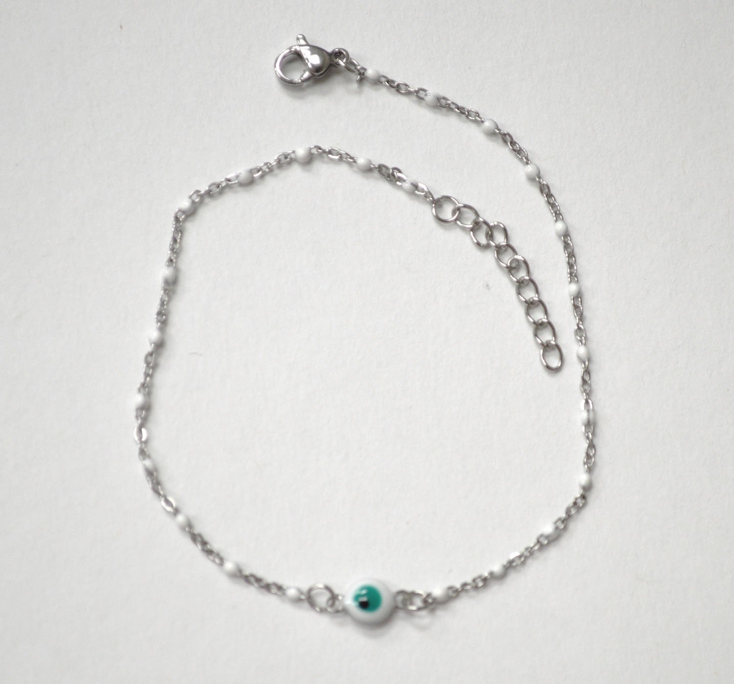 Eyeball Bead Stainless Steel Anklet 82-223S White (5/pkg)