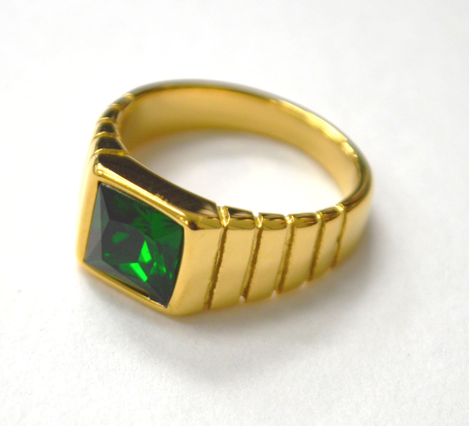 Green CZ Stone Gold IP Plated Ring 81-1608G-Green
