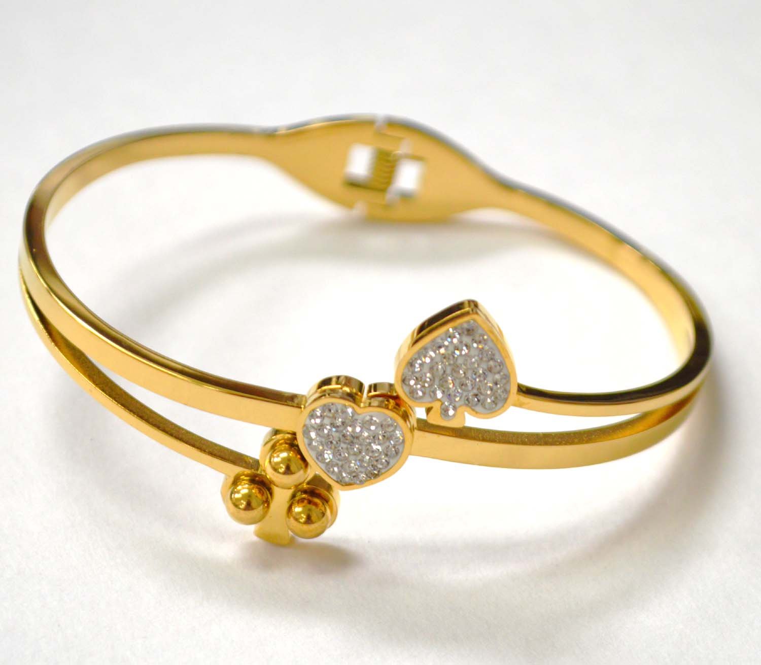 Double Heart Gold IP Plated Bangle 84-1849G