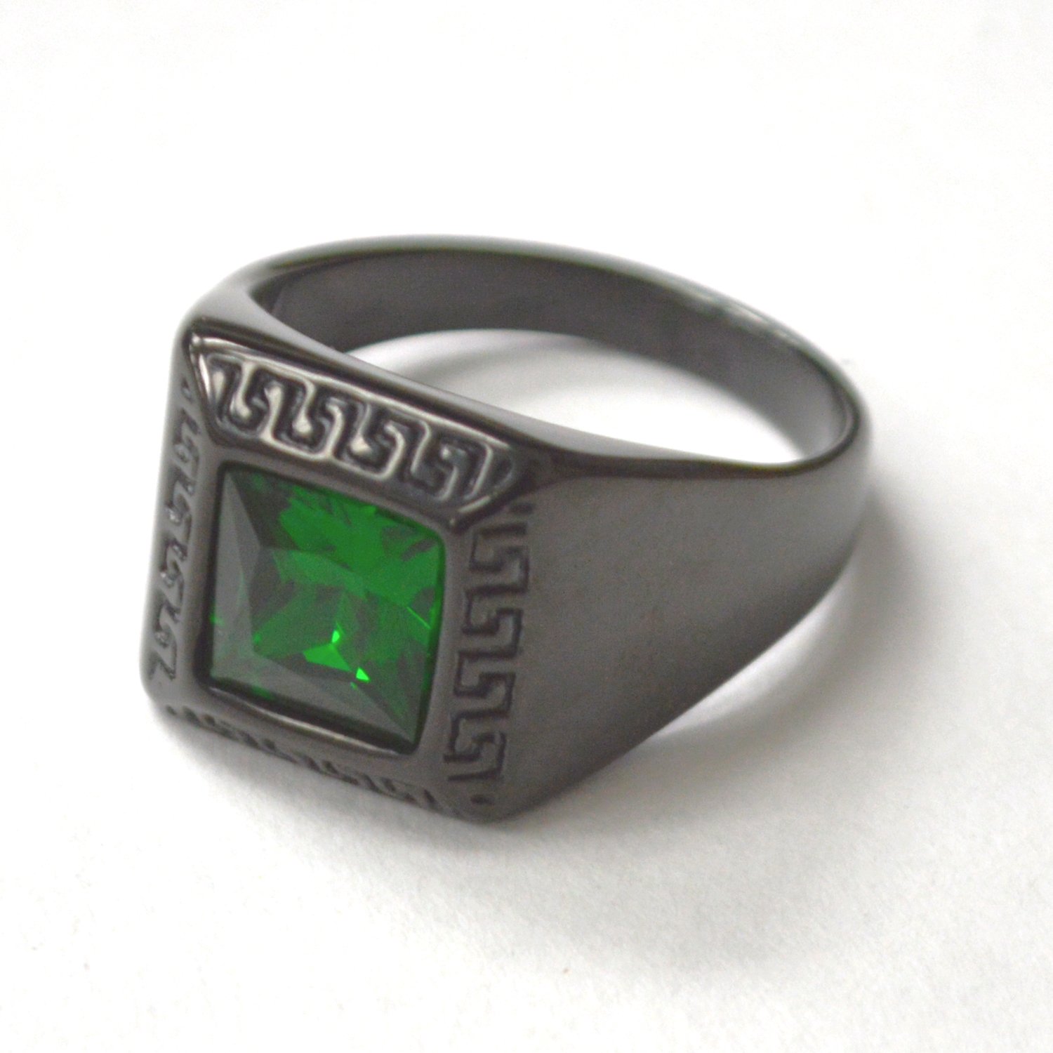 Green Stone Black Plated Ring 81-1689B-Green