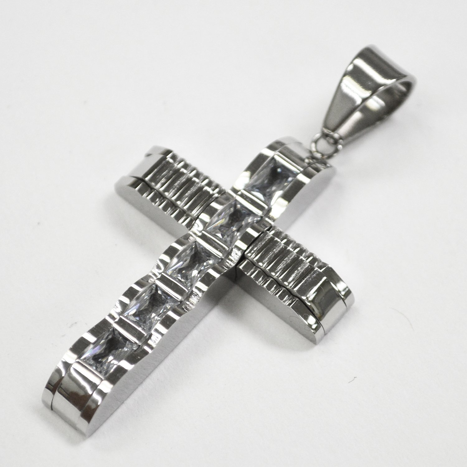 Cross with Stones Stainless Steel Pendant 86-1865S