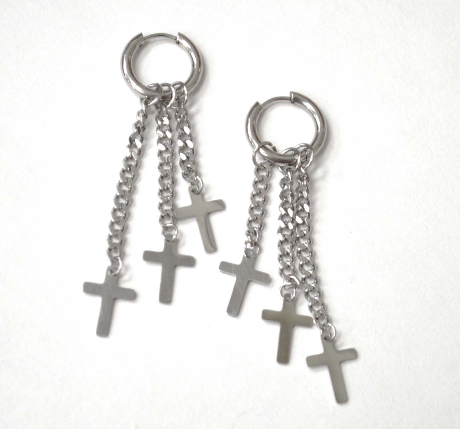 Dangling Cross with Link chain Stainless Steel Earrings 83-889S