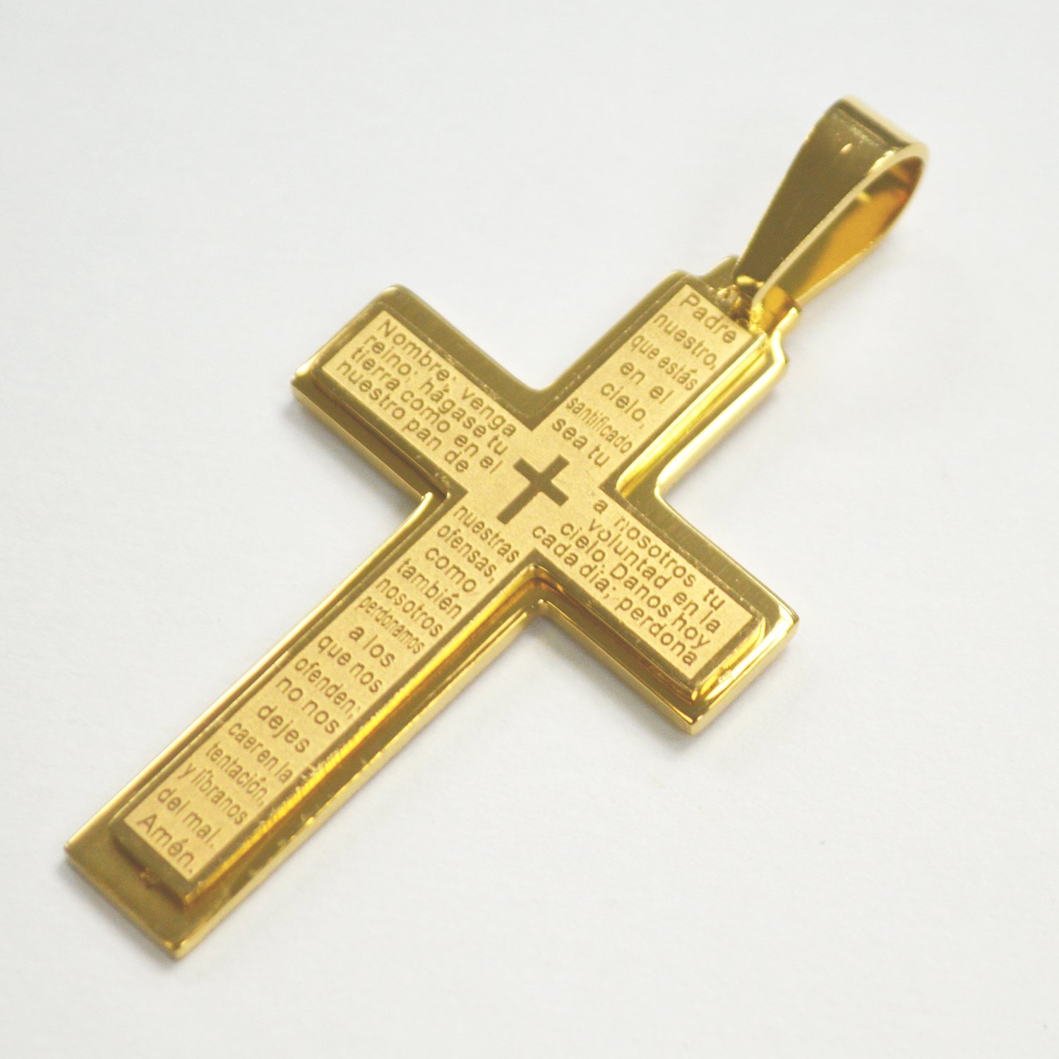 Cross Gold IP Plated with Inscription Pendant 86-2241G