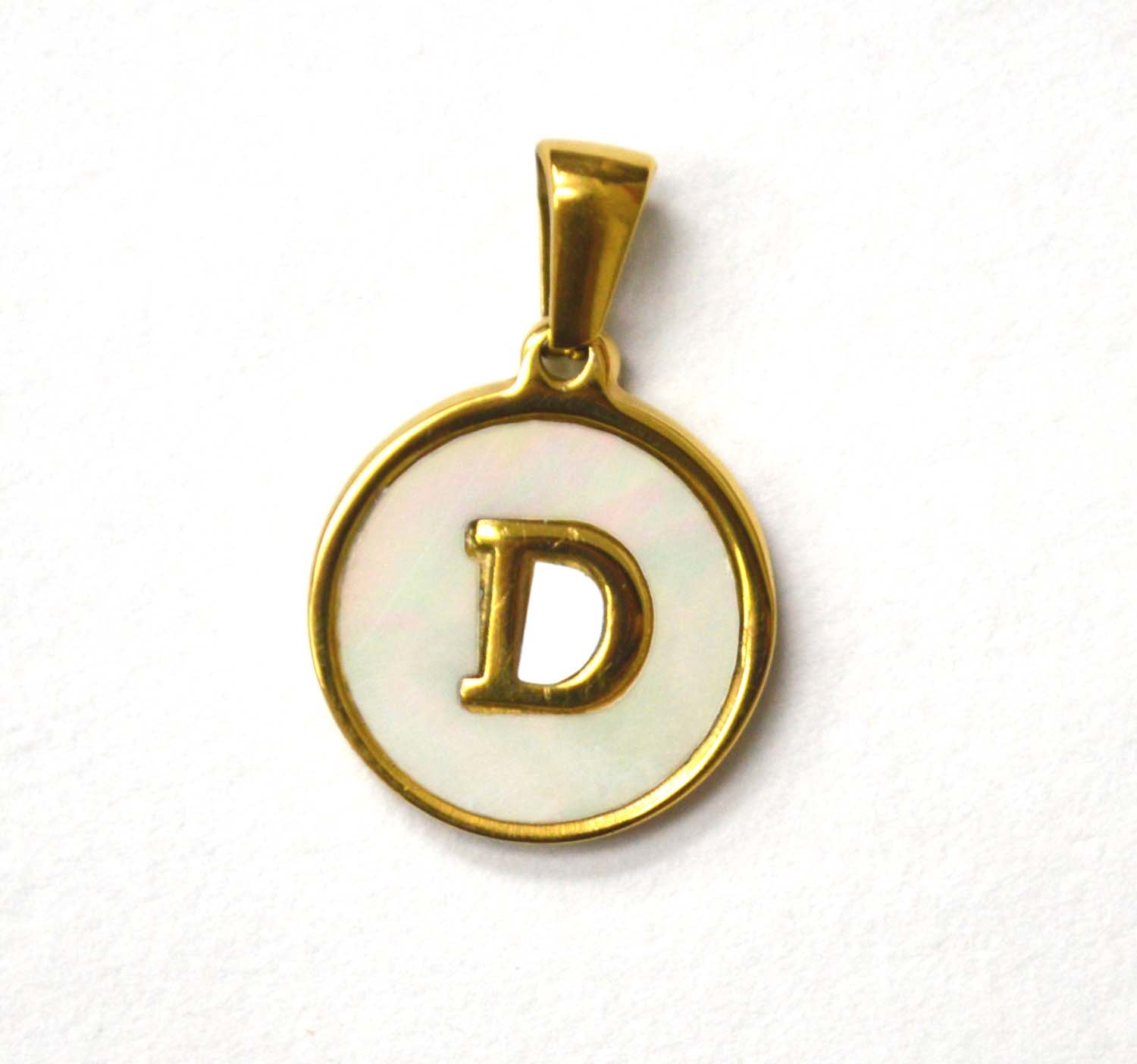 D Initial Gold IP Plated in Mother of Pearl Pendant 86-2479-D