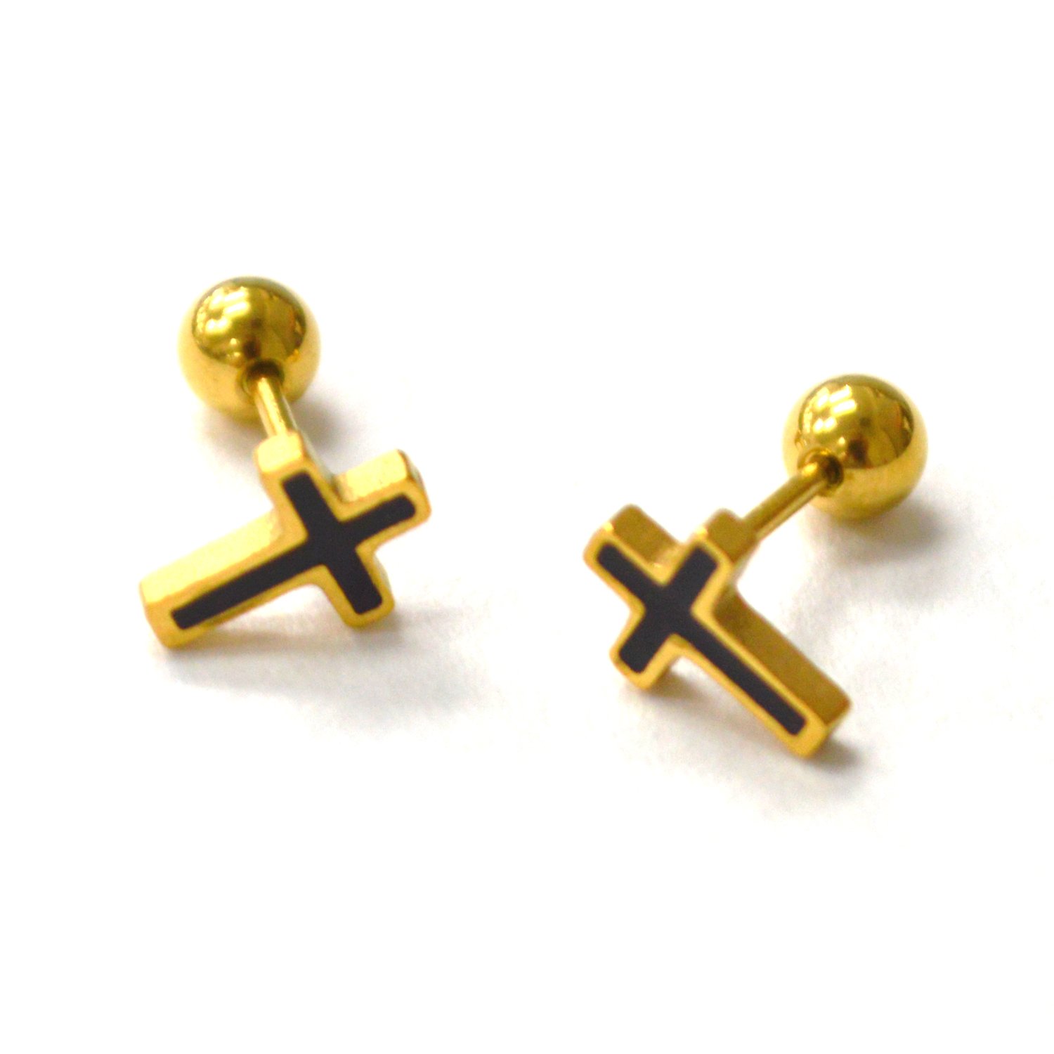 Cross Screw Ball Back Gold IP Plated Earrings 83-954G