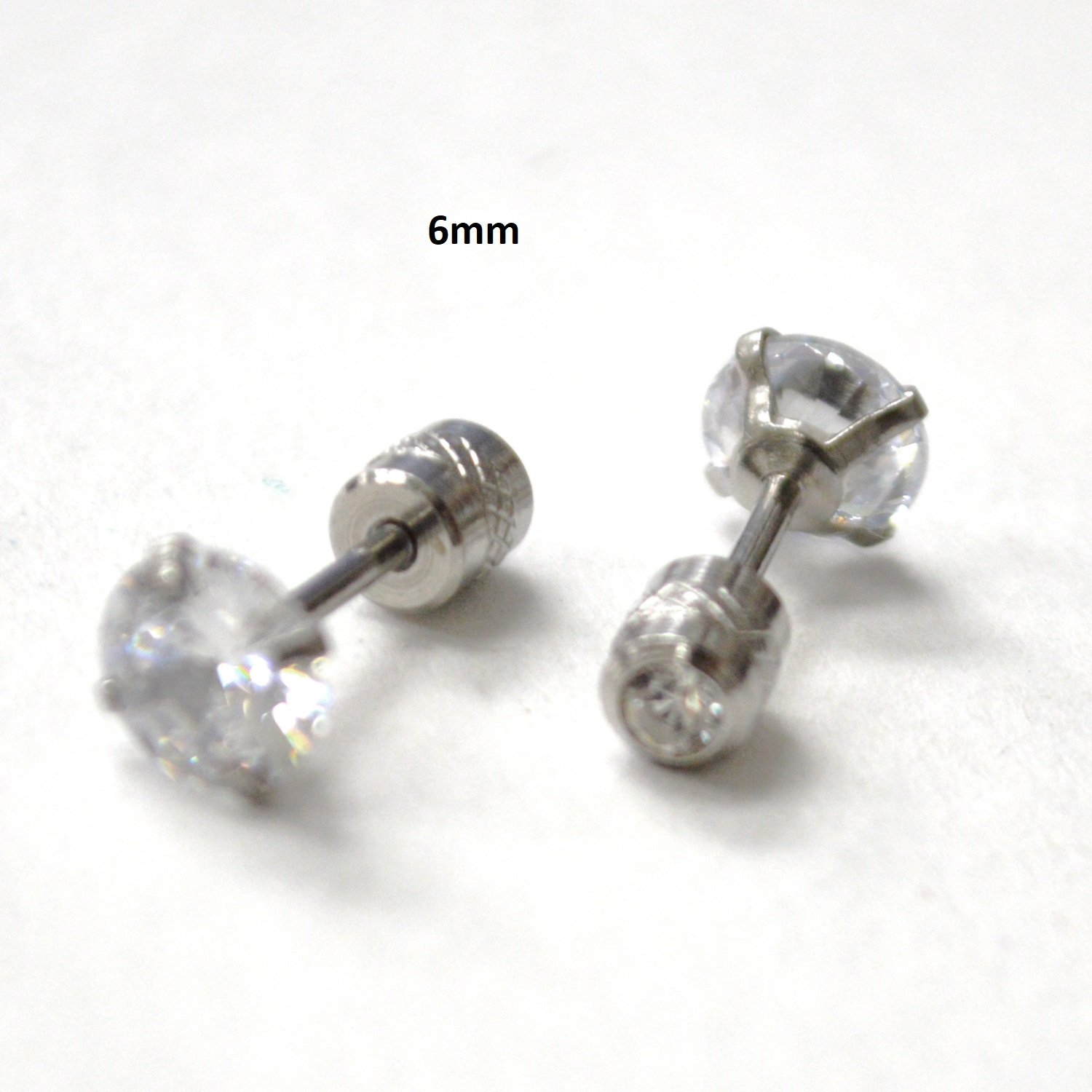 Screw Back CZ Stainless Steel Earrings 83-958S-6
