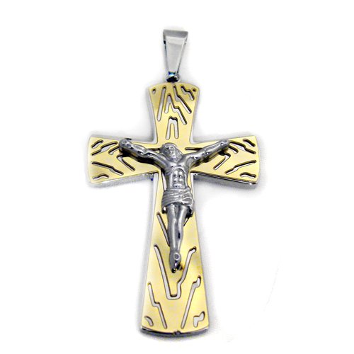 Two Tone Gold Cross Pendant Stainless Steel (32x51mm)