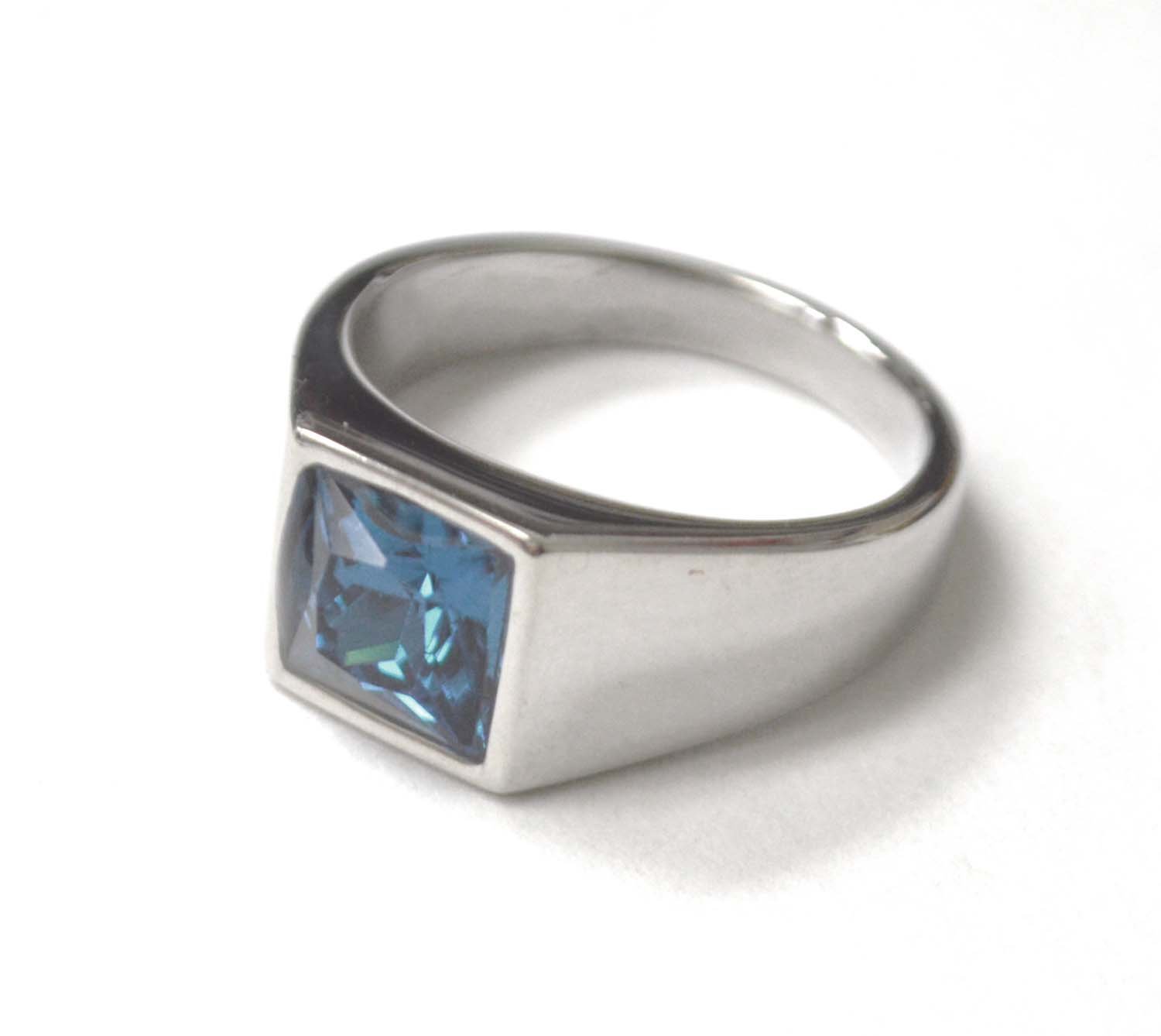 Blue CZ Stone Stainless Steel Ring 81-1522S-Blue