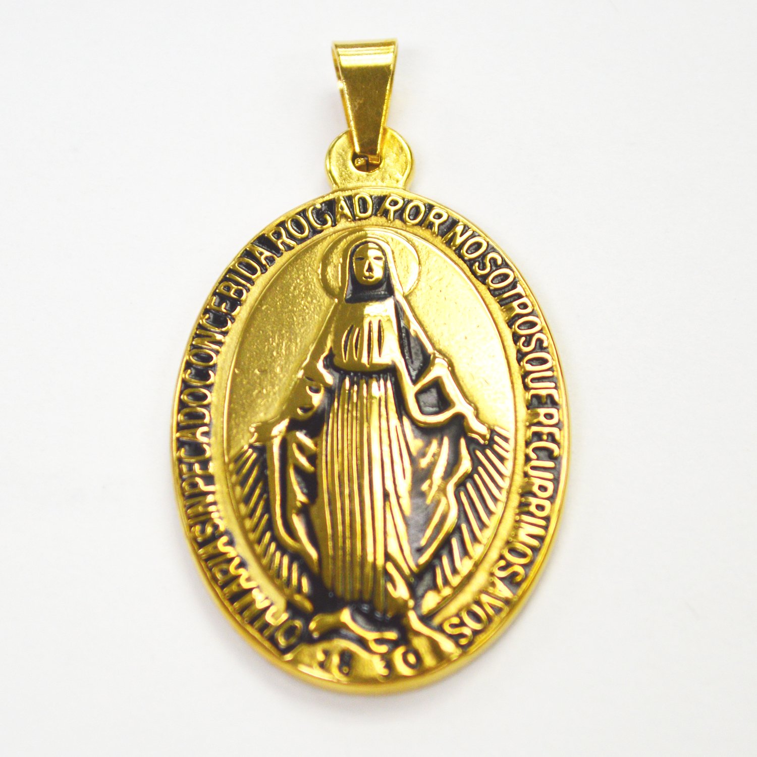 Gold IP Plated MIRACULOUS VIRGIN MARY Pendant 86-1928G