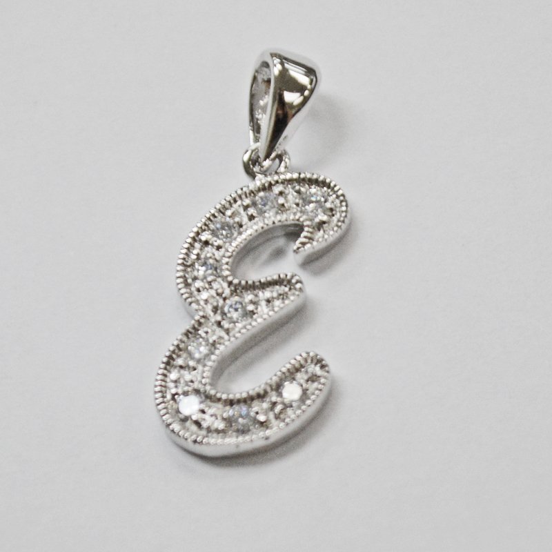 Initials CZ Stone Pendant Sterling Silver 56-2235-E